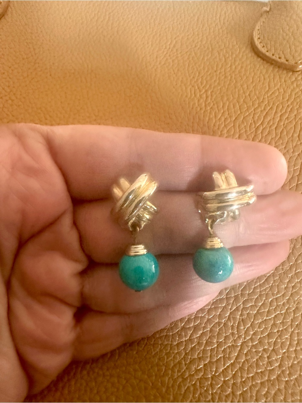 Gold-Tone Drop Earrings with Turquoise Bead